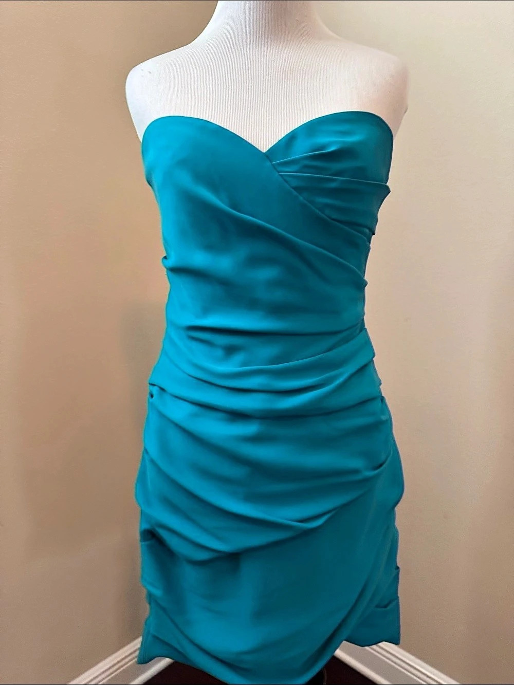 Strapless Ruched Mini Dress in Blue Like New